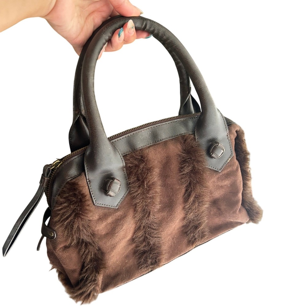 Avon Handbag Small Brown Faux Fur Trim Hand Bag 2000s y2k